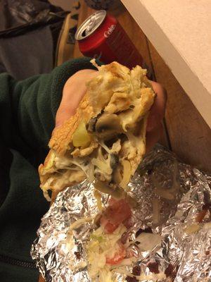 The chicken cheese steak; I do not recommend because the sub roll was falling apart. Chicken was good, but messy.