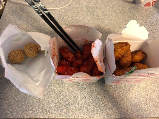 Sesame balls, sesame orange chicken, and spicy chicken from Uwajimaya. So. Good!