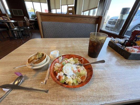 Vegetable Soup & Salad that comes with 3 Pork Chop dinner.