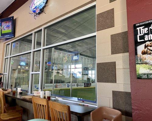 Restaurant & bar area, oversees the indoor field throughout windows