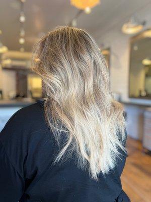 Soft all over blonde with low maintenance grow out