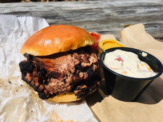 Brisket sandwich and potato salad