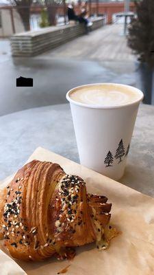 Prosciutto and Gruyere cheese croissant Vanilla latte