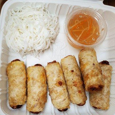 Take out, Imperial Rolls: fried. Imitation crab, pork, long rice, carrot, onion.