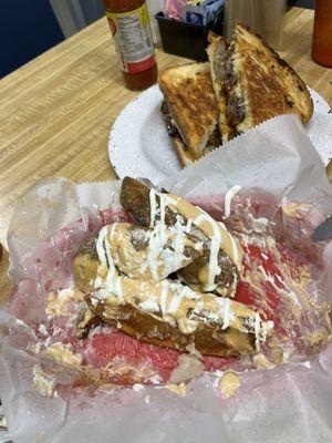 Texas grilled cheese, potato wedges.