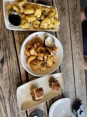 Apps: cauliflower, fries, and sliders