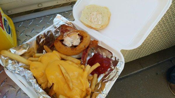 Speedway burger and cheese fries.