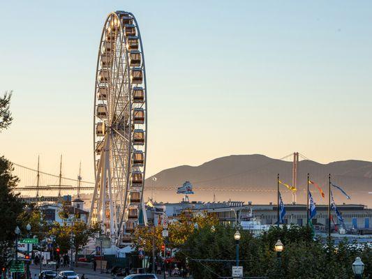 SkyStar Wheel in Fisherman's Wharf at Sunset shot from PIER 39.