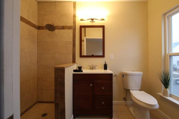 We designed and built a new bathroom layout for a home owner in Easton, PA.