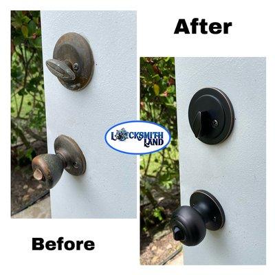 Combo lock set replacement. Deadbolt and door knob.