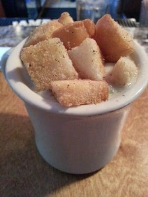 Clam Chowder with garlic bread croutons