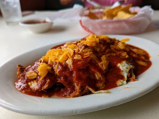 Side order of carne adovada, egg over medium, red chile and cheese - wonderful low carb lunch!