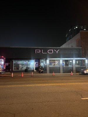 Outside entrance of play.