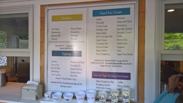 Menu for Ice Cream, Sundaes, and Sorbets