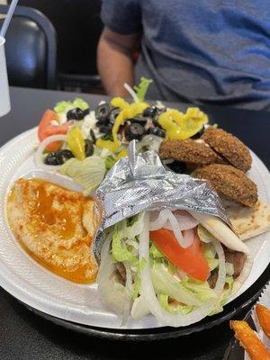 Mediterranean Platter ($10.99) beat bang for your buck! Everything was so good- includes mini gyro pita, falafel, Greek salad, hummus & pita