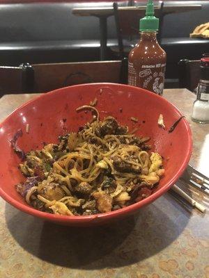 Rice noodles (new) and steak, chicken and shrimp with lots of yummy veggies and sauces!!