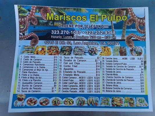 Here's our menu. Aqui les dejejamos nuestro menu.