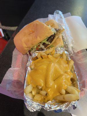 Hamburger po-boy and cheese fries!