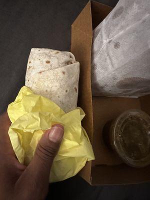 Jr Burrito size. Pretty filling for someone who can't finish a regular size burrito.