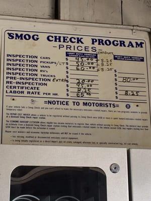 Fair prices for smog check :)