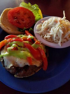 Rock Creek burger with Cole slaw