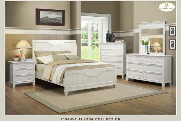 The Alyssa Collection is a quaint addition to your home. Cottage styling features molding and paneling with coordinating knob drawer pulls.