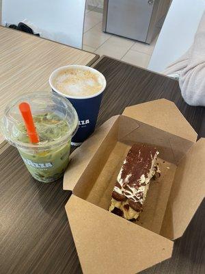 Matcha Honey Bubble Tea, Viennes Spicy Cappuccino, and a Tiramisu