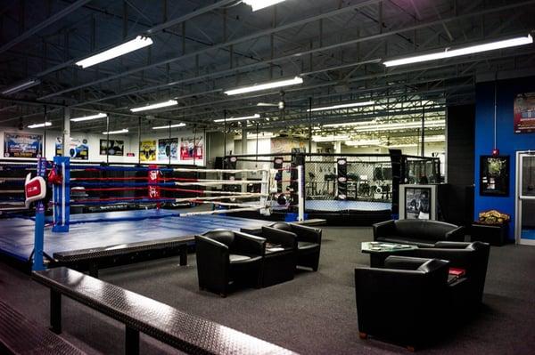 Sitting area and view of gym area.