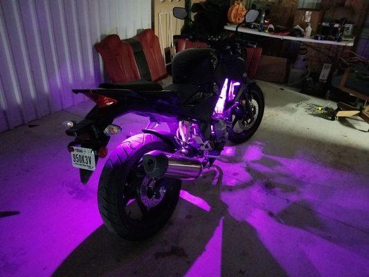 Multicolor LED kit on motorcycle