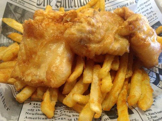 Fish and chips. Tasty and hot.