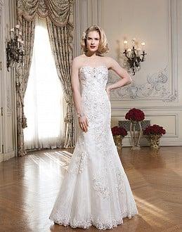 No: 8736 Shown in Ivory/Silver Venice and embroidered beaded lace over a floral organza underlay fit and flare gown.