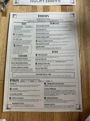 Updated photo of the menu