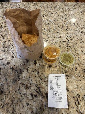 Half full bag of chips w/salsa.  This cost $12.39.   Will never go back to this place!!