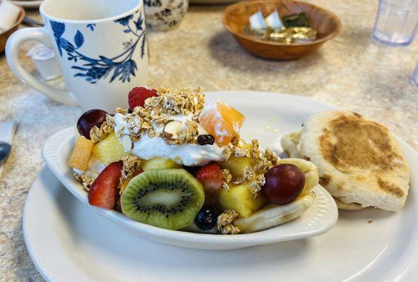 An unexpected surprise! Fresh fruit, granola and yogurt...