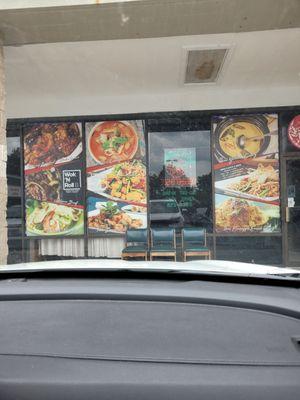 Front window  advertising the restaurant