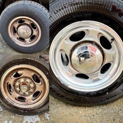 Wheel cleaning before and after