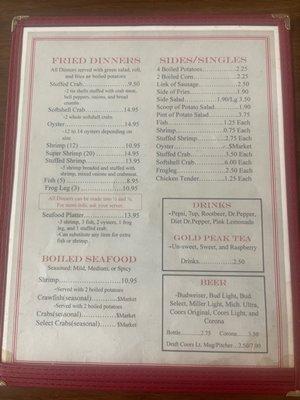 Flip side of menu