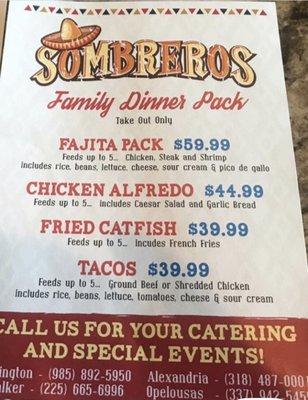 Family pack menu