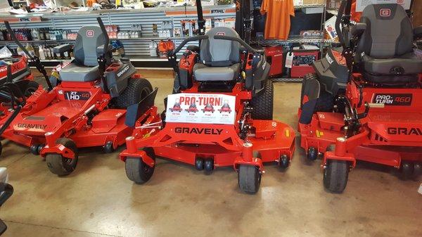 We also carry commercial Gravely mowers all the way up to the commercial Pro Turn Series.