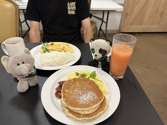 $5 special for staying at the Pagoda hotel   Portuguese sausage omelet and the pancake sandwich. Yum!