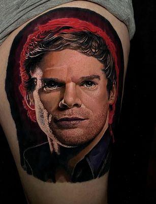 My Dexter thigh tattoo done by davejames_tattoos on Instagram!