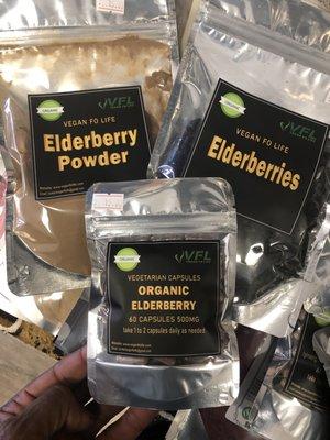 Elderberry Powder, Capsules, Elderberries and Elderberry Syrup