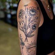 Floral fine line tattoo