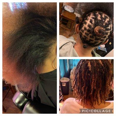 Starter micro Locs before and after photo (3months)