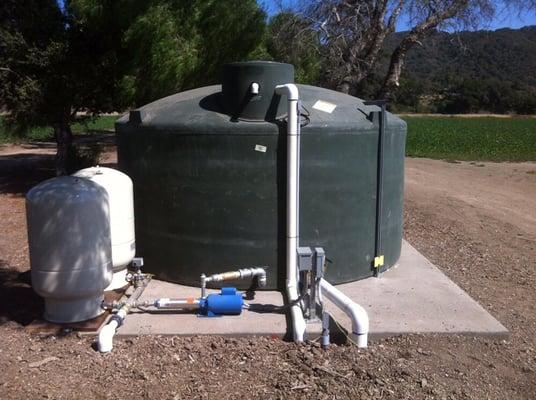 Storage tank and booster pump installation and service.