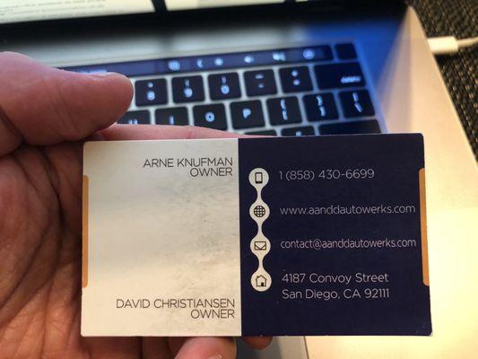 A & D Autowerks business card