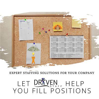 Driven Staff offers temporary, short, long term, temp to hire, and permanent placement services.