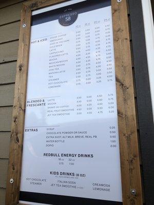 Coffee menu