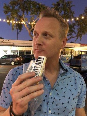 My handsomeness enjoying the grand opening cookie.