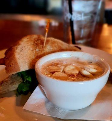 Half BLT on toast and cup of NE clam chowder, $9